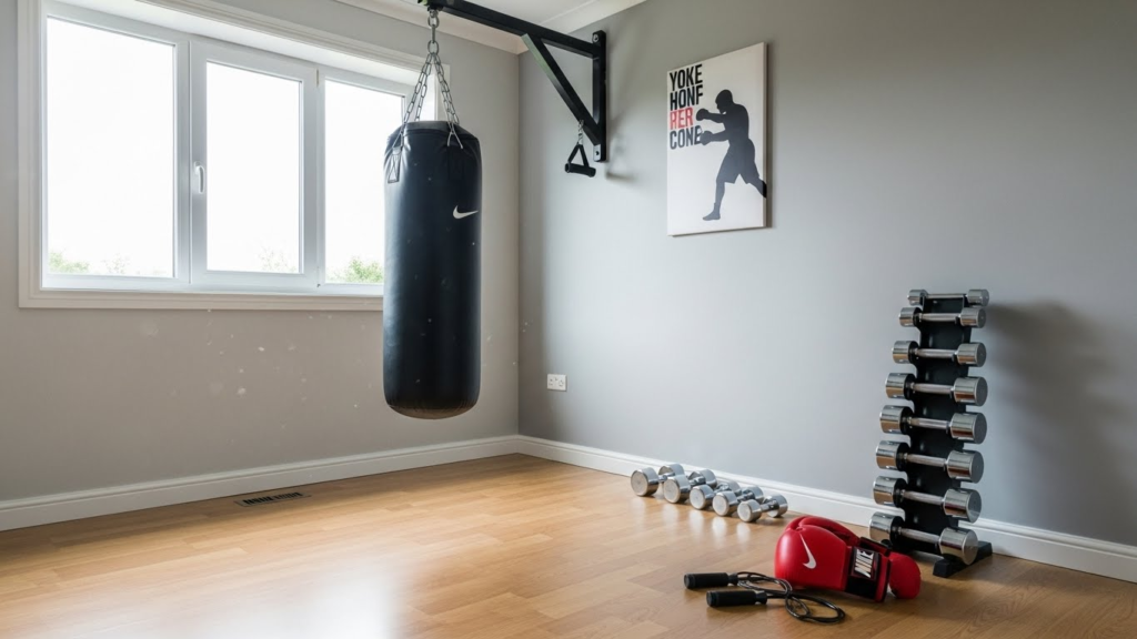 boxing gear and HIIT workout for fat loss at home